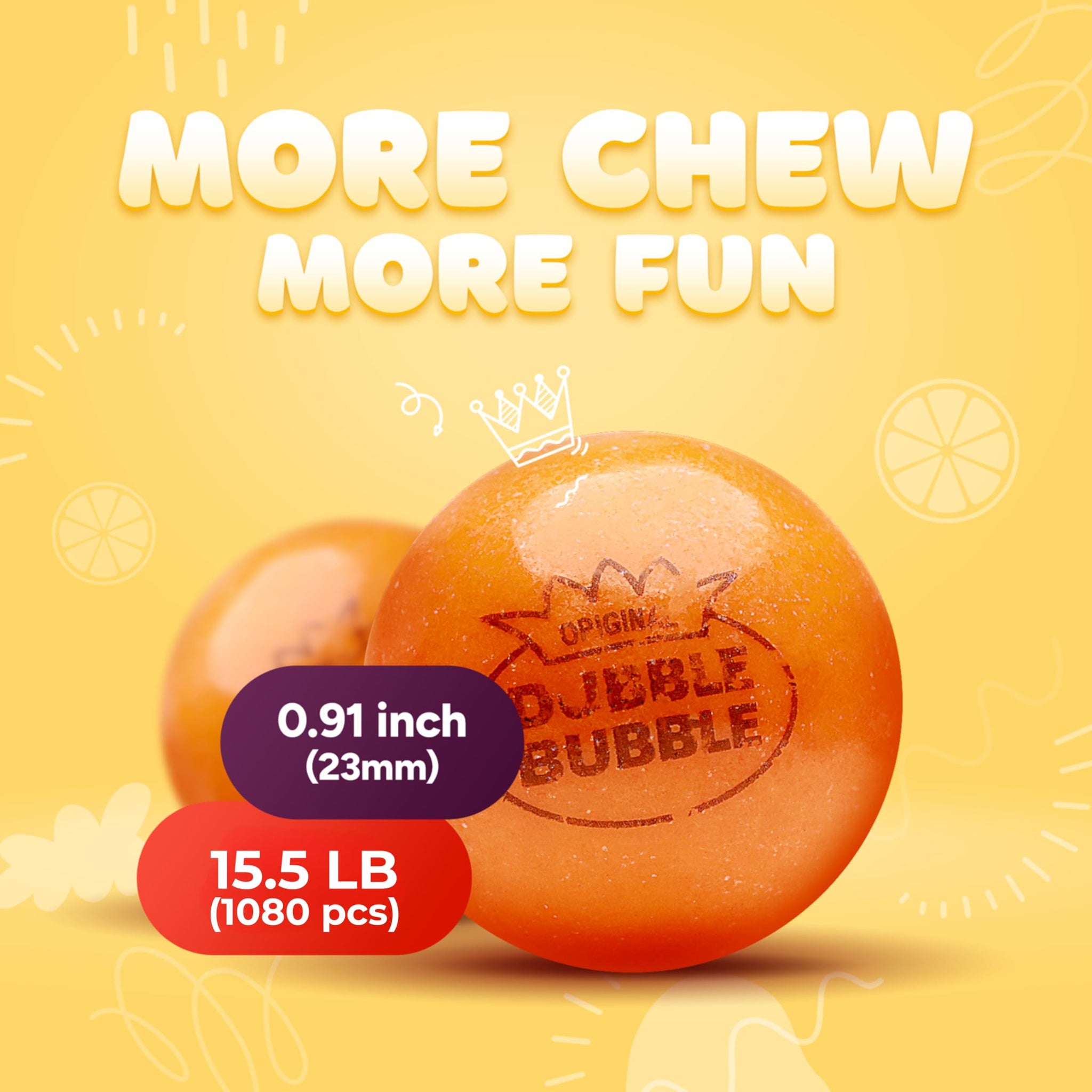 Gumballs - 0.91 Inch Large Gumballs for Gumball Machine Refill - Kids Chewing Bubble Gum - 15.5 LB Bulk Gumballs - 1080 Gumballs for Kids
