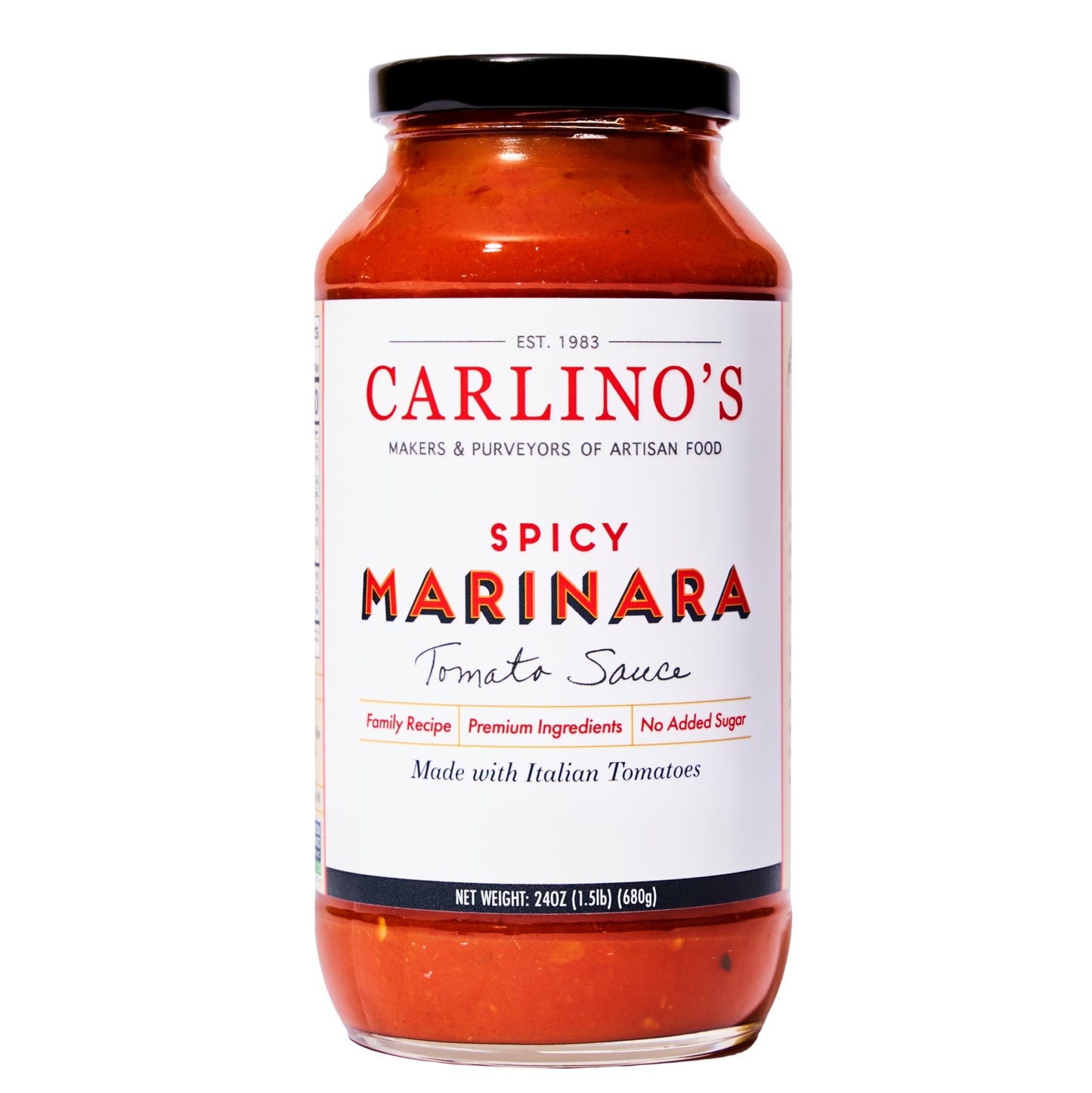Carlino's Signature Spicy Marinara Sauce | Made with All-Natural Ingredients | Preservative Free | Vegan, Gluten Free, Low Sodium, Small Batch, 24 Fl