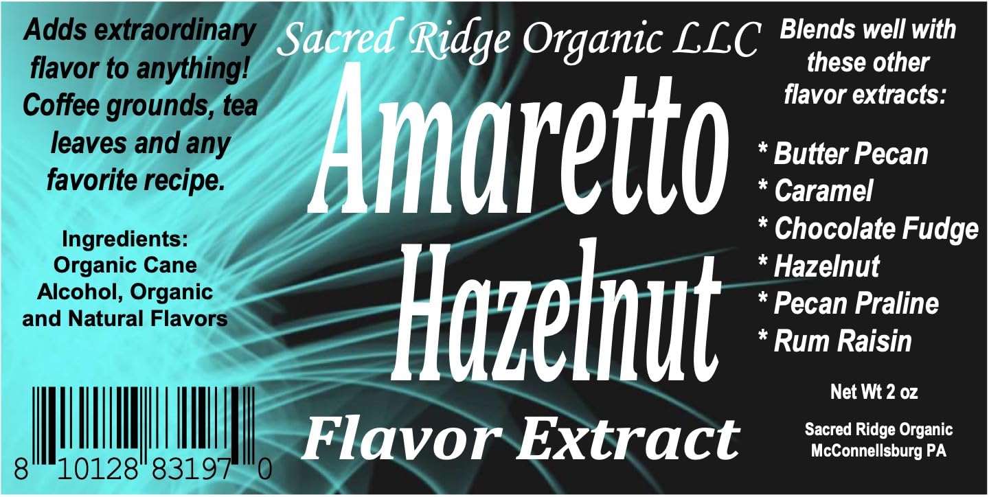 Amaretto Hazelnut Flavor Extract Organic 2 oz - Water Soluble, Sugar Free Flavor Drops for Coffee, Baking, Drinks, Ice Cream, Natural Food Grade