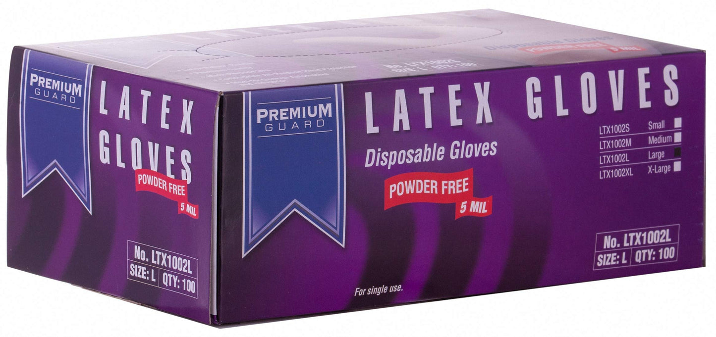 Premium Guard Latex Powder Free Gloves - 5 MIL - Large