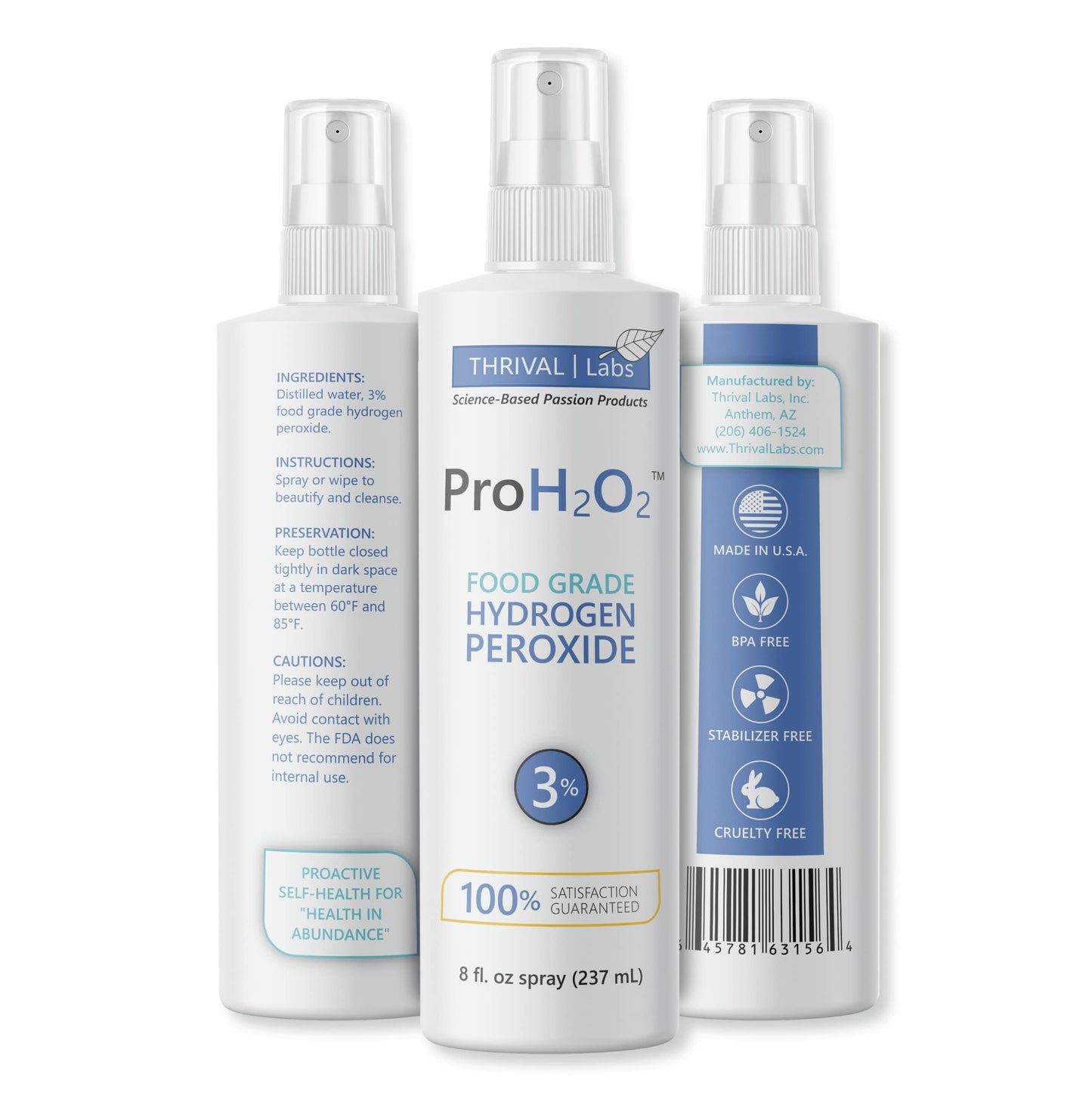 Thrival Labs ProH2O2 3% Food Grade Hydrogen Peroxide - Natural Cleaner & Disinfectant - Suitable for Household Use - Ideal for Cleaning, Sanitizing