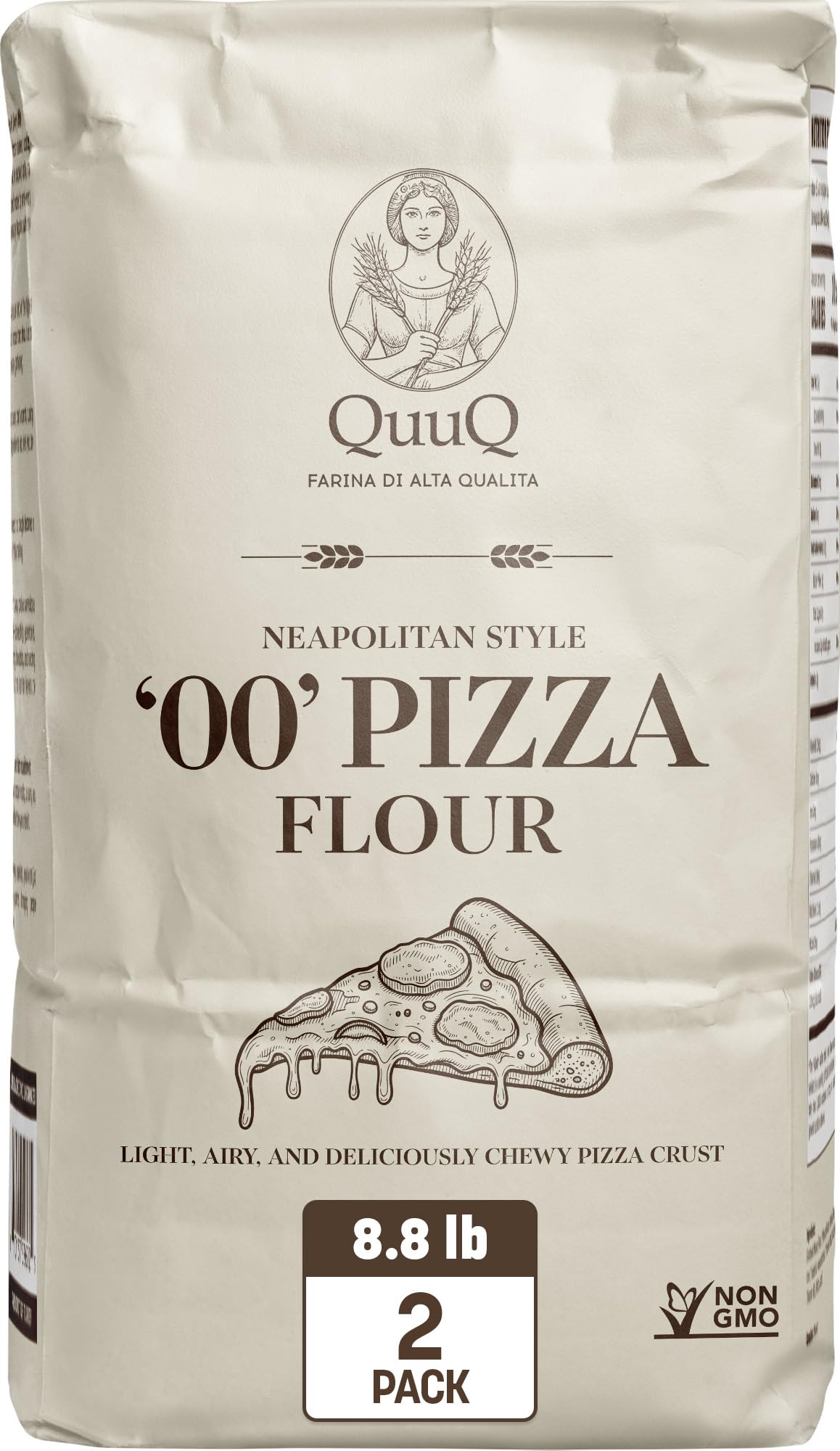 QuuQ 00 Pizza Flour 2 Pack 8.8 lb (4 kg), Type 00 Flour, Neapolitan Style, Ultra Fine Grind, Unbleached Unbromated Non-GMO Enriched Wheat Flour, Wood
