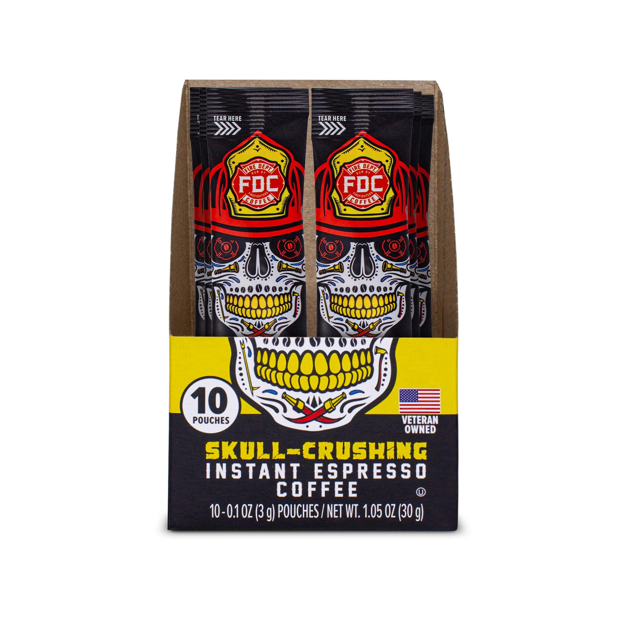 Fire Department Coffee - Skull Crushing Instant Espresso Coffee - Instant Coffee Packets Single Serve - Gives Back to Firefighters - Veteran Owned