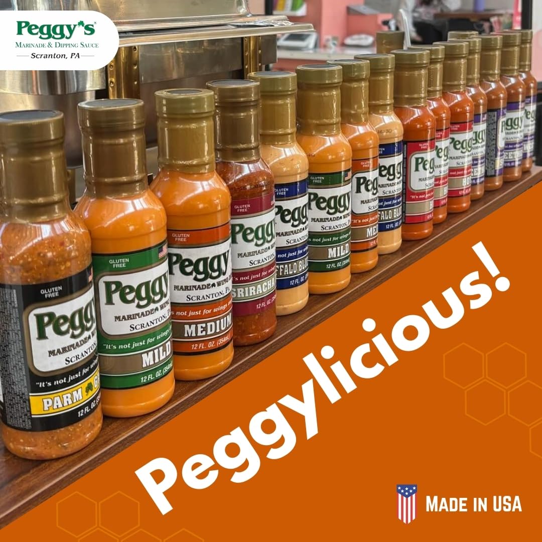 Peggy's Variety Pack - 2 Garlic Parmesan & 1 Sriracha Parmesan Sauce (12oz Each) | Scranton, PA Local Brand | Made in USA | Perfect for Marinades