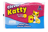 Clever Katty Scraper Sponge, Non-Scratch Cleaning Sponges with Hard Scraper, Pink, 3 Pack, 4.4in x 2.6in x 0.8in, Zero Scratches