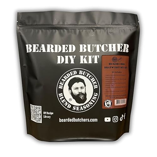 Bearded Butchers Hickory BBQ Bratwurst DIY Kit - Make Smoky & Flavorful Homemade Brats - Includes Our Classic Bratwurst Seasoning, Mozzarella Cheese