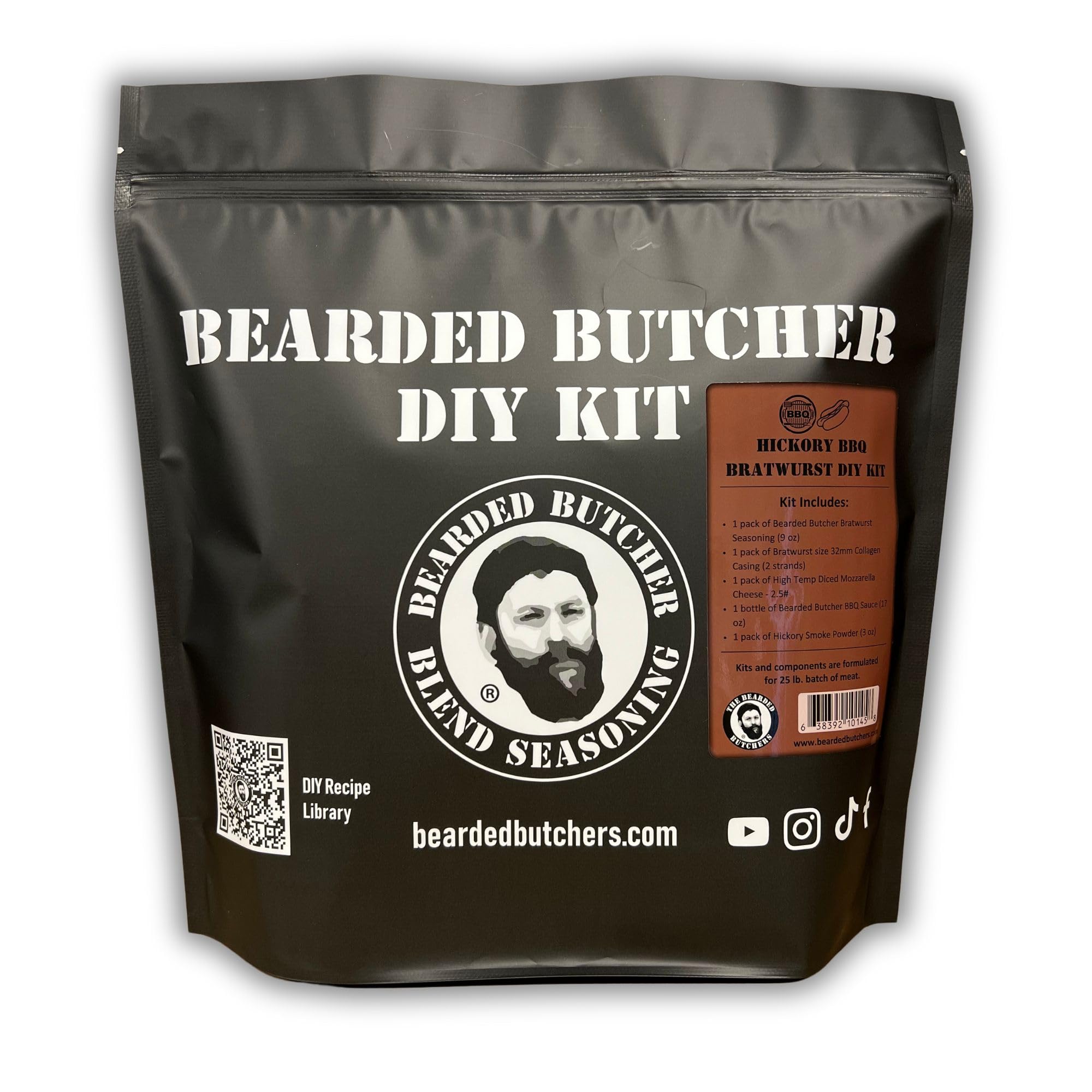 Bearded Butchers Hickory BBQ Bratwurst DIY Kit - Make Smoky & Flavorful Homemade Brats - Includes Our Classic Bratwurst Seasoning, Mozzarella Cheese