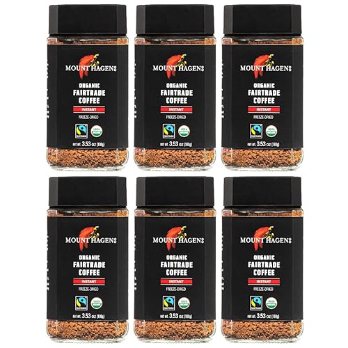 Mount Hagen 3.53oz Organic Freeze Dried Instant Coffee - 6 pack | Eco-friendly Coffee Made From Organic Medium Roast Arabica Beans | Fair-Trade Coffee