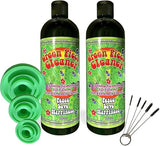 Green Piece® Glass Cleaner (Made in USA) - 2 of the 16 oz bottles with a Set of 3 Silicone Plugs and a 5 Piece Mini Metal Nylon Brush