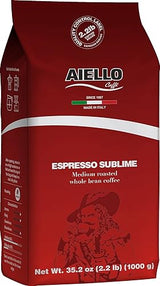Aiello Caffe Italian Espresso Coffee Beans 2.2 LB Bag, Medium Whole Bean Coffee Freshly Roasted and Blended in Southern Italy Sublime
