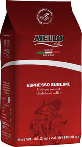 Aiello Caffe Italian Espresso Coffee Beans 2.2 LB Bag, Medium Whole Bean Coffee Freshly Roasted and Blended in Southern Italy Sublime
