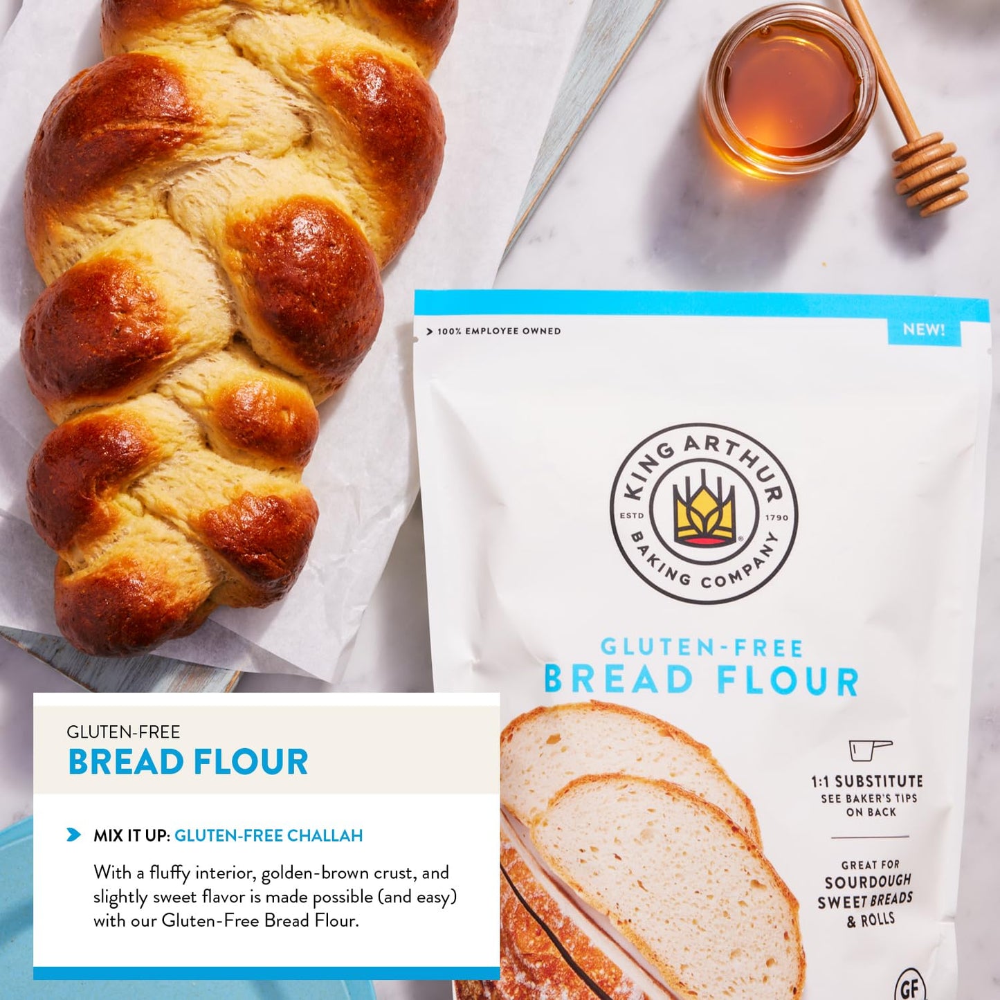 King Arthur Gluten-Free Bread Flour, 1:1 Replacement for Yeasted Recipes, 2 lb (Pack of 1) - Premium GF Flour for Artisan Boules, Bagels, Cinnamon