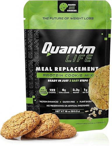 Quantm Life Cookie Mix, Gluten Free, Plant-Based Meal Replacement Plan with Hemp Protein, Rich in Fiber, Low in Sugar, No Preservatives or Artificial Sweeteners, 18 oz, 3 Pack, 2-Week Supply