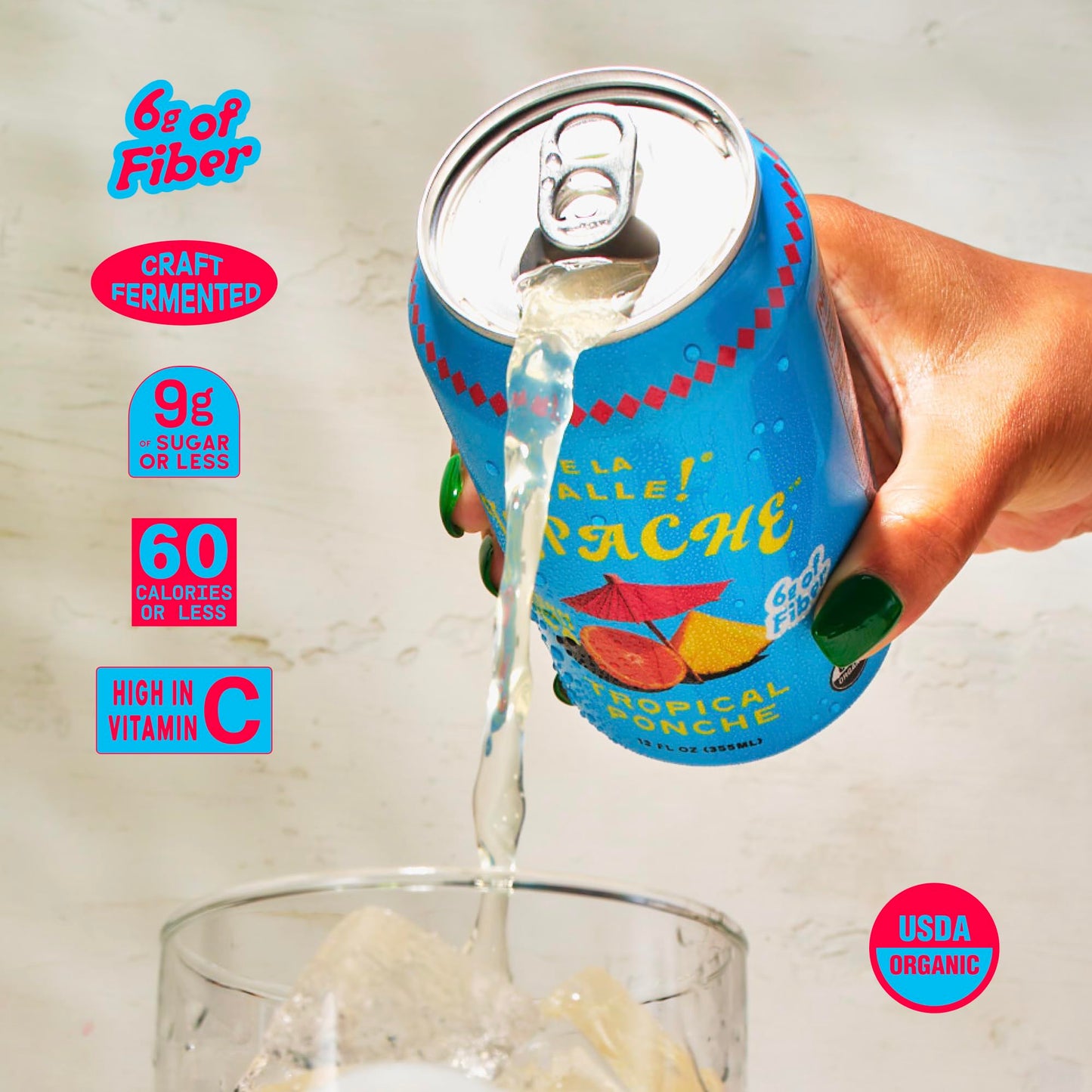 De La Calle Tepache - Tropical Ponche - Modern Mexican Soda - Craft Fermented Pineapple Sparkling Beverage - Certified Organic, Non-Alcoholic, Healthy
