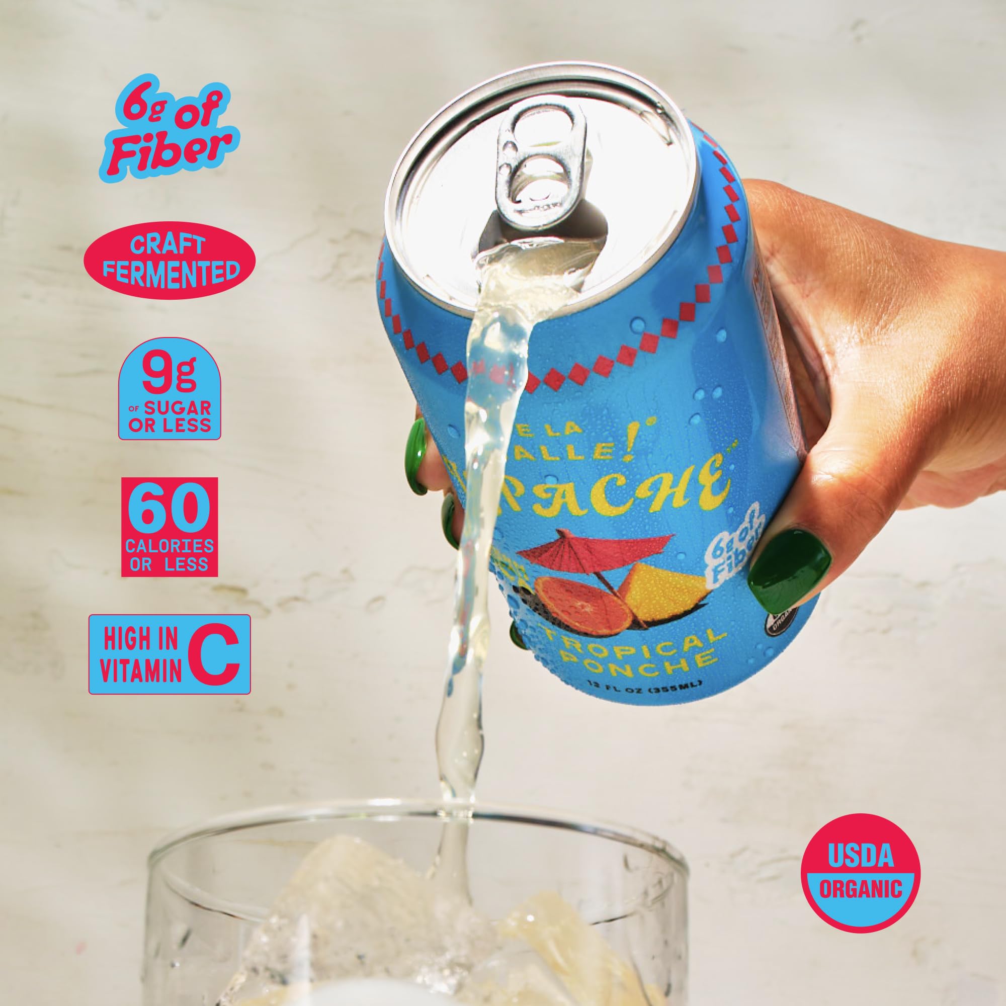 De La Calle Tepache - Tropical Ponche - Modern Mexican Soda - Craft Fermented Pineapple Sparkling Beverage - Certified Organic, Non-Alcoholic, Healthy