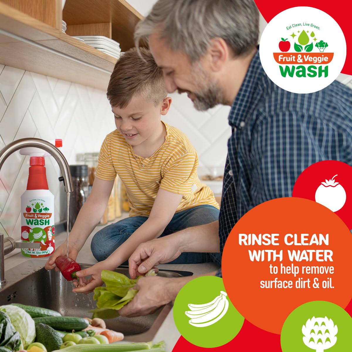 Dr. Robaina Fruit & Veggie Wash - Produce Cleaner Spray 32 fl oz | Removes Waxes & Harmful Residue | No Aftertaste | Baby-Safe Plant-Based Formula |