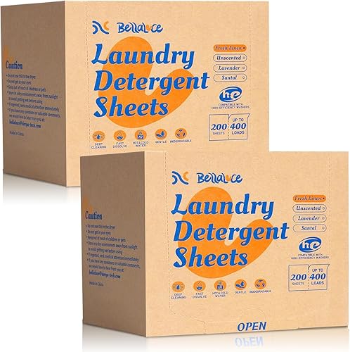 BellaLuce 2 Pack Laundry Detergent Sheets - Laundry Sheets, 800 Loads, Eco-Friendly, Plastic-Free, Fresh Linen Scent, Space Saving, Fast Dissolve