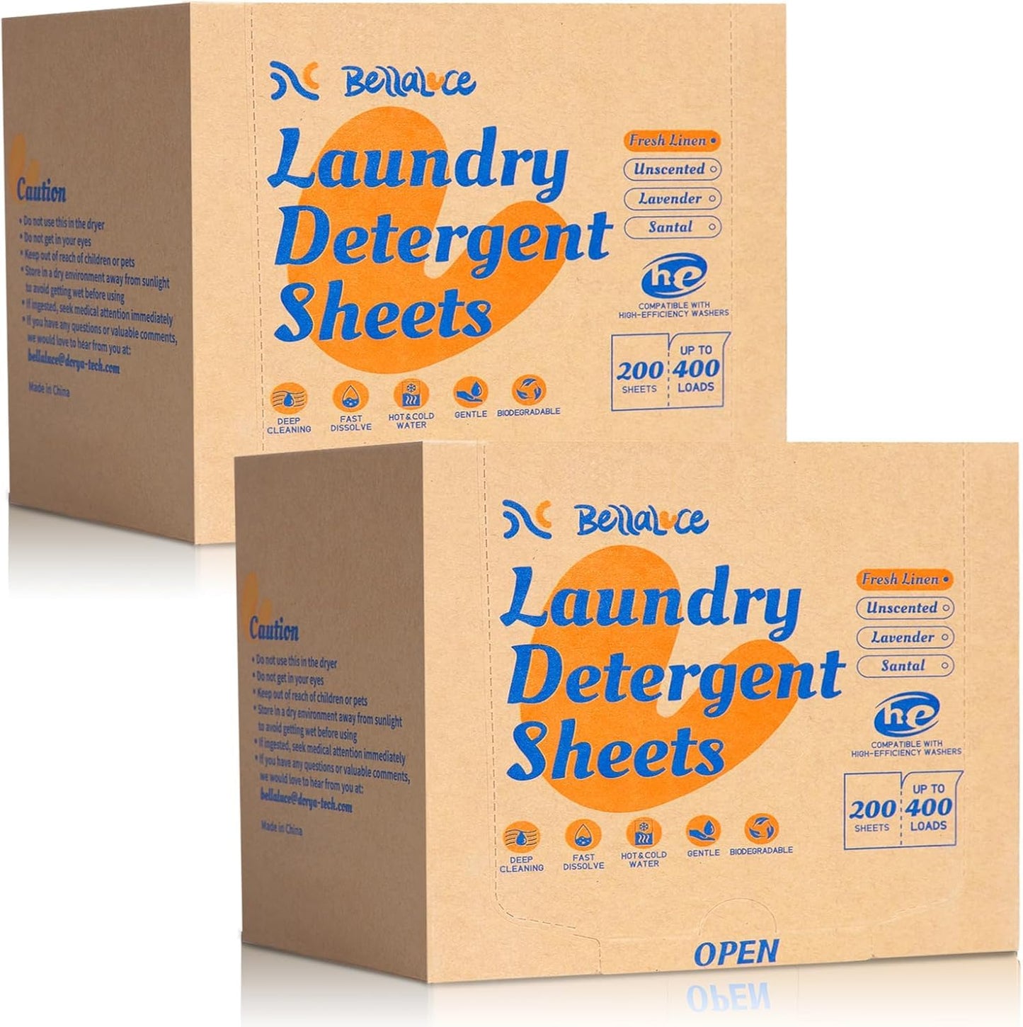 BellaLuce 2 Pack Laundry Detergent Sheets - Laundry Sheets, 800 Loads, Eco-Friendly, Plastic-Free, Fresh Linen Scent, Space Saving, Fast Dissolve