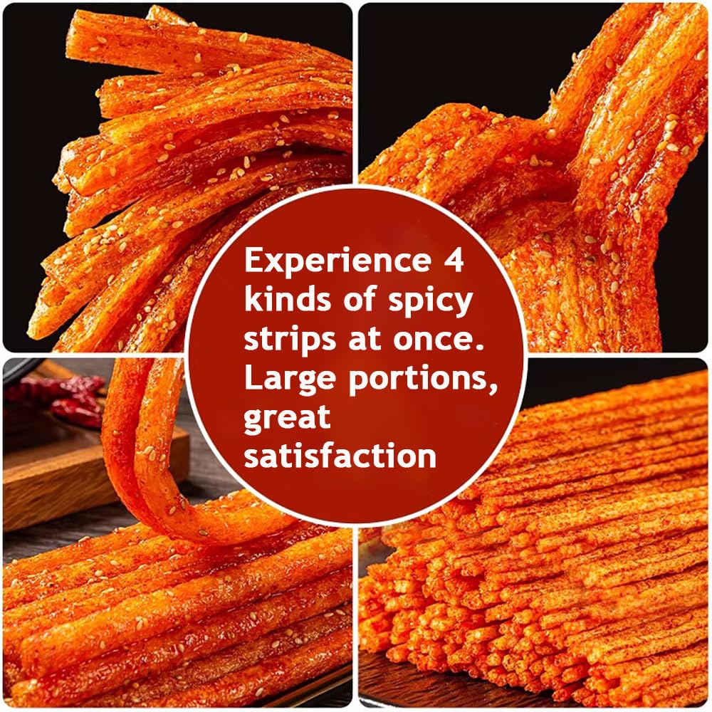 4 Packs Latiao Spicy Strips,Latio Spicy Gluten Classic Chinese Snacks,Vegan,Low Sugar and Low Calories,??,La Tiao