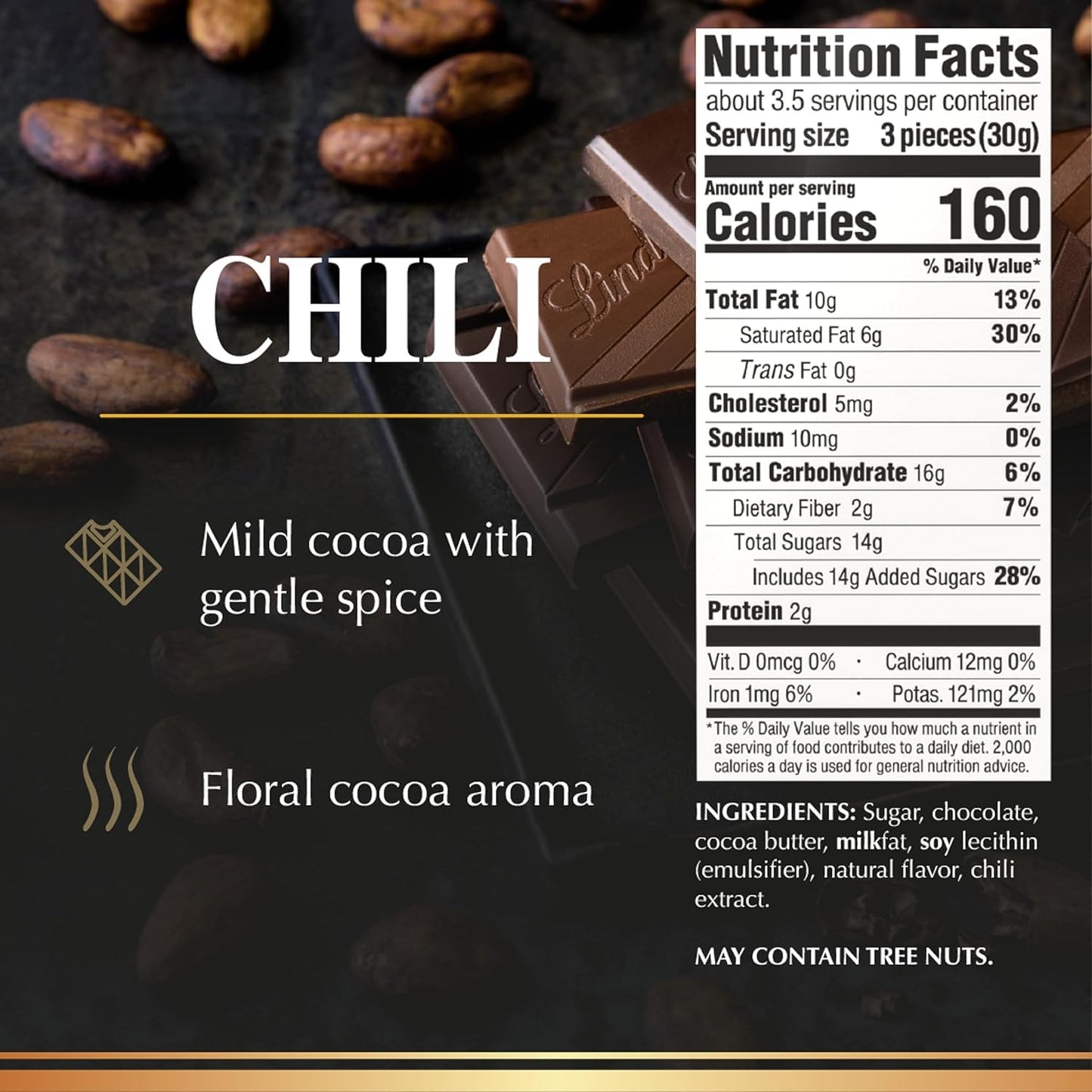 Lindt Excellence Dark Chocolate with Chili Bar, 3.5 Oz, 2 Pack
