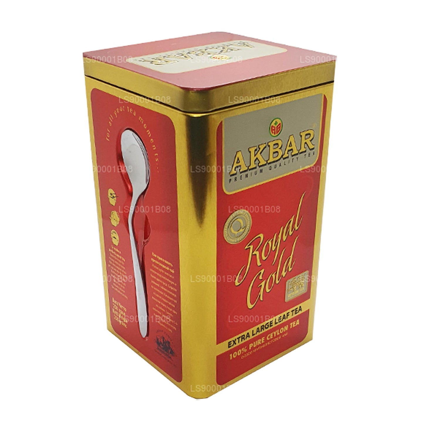 Akbar Royal Gold - Big Leaf OPA Ceylon Black Tea, Loose Leaf in Gold Tin, 250g | Smooth, Light Floral Aroma | Whole-Leaf Orange Pekoe A