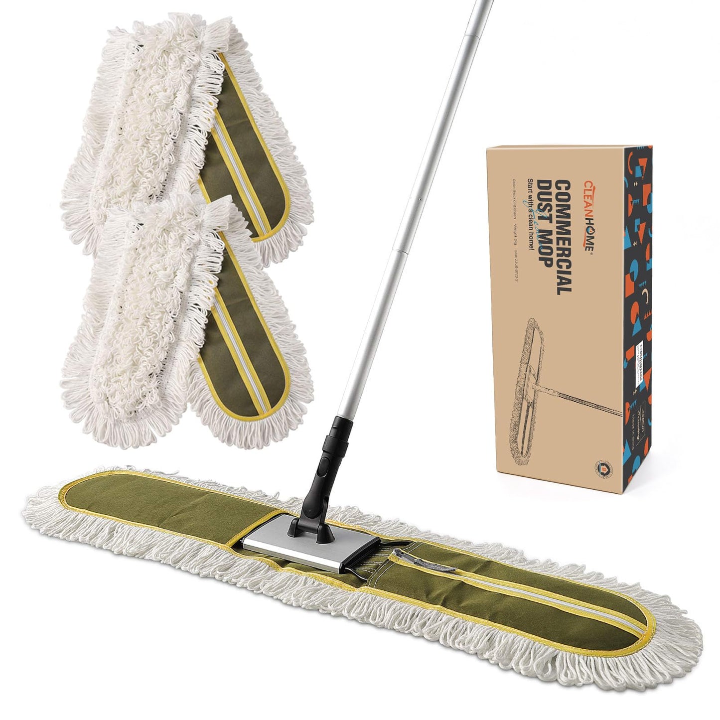 CLEANHOME 36" Commercial Dust Mops for Floor Cleaning Heavy Duty Floor Duster Mop with Long Handle Hotel Gym Household Cleaning Supplies for Hardwood
