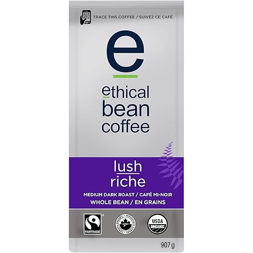 Lush Ethical Bean Coffee: Medium Dark Roast Whole Bean Coffee - USDA Certified Organic Coffee, Fair Trade Certified - 2 lb Bag (908 g)