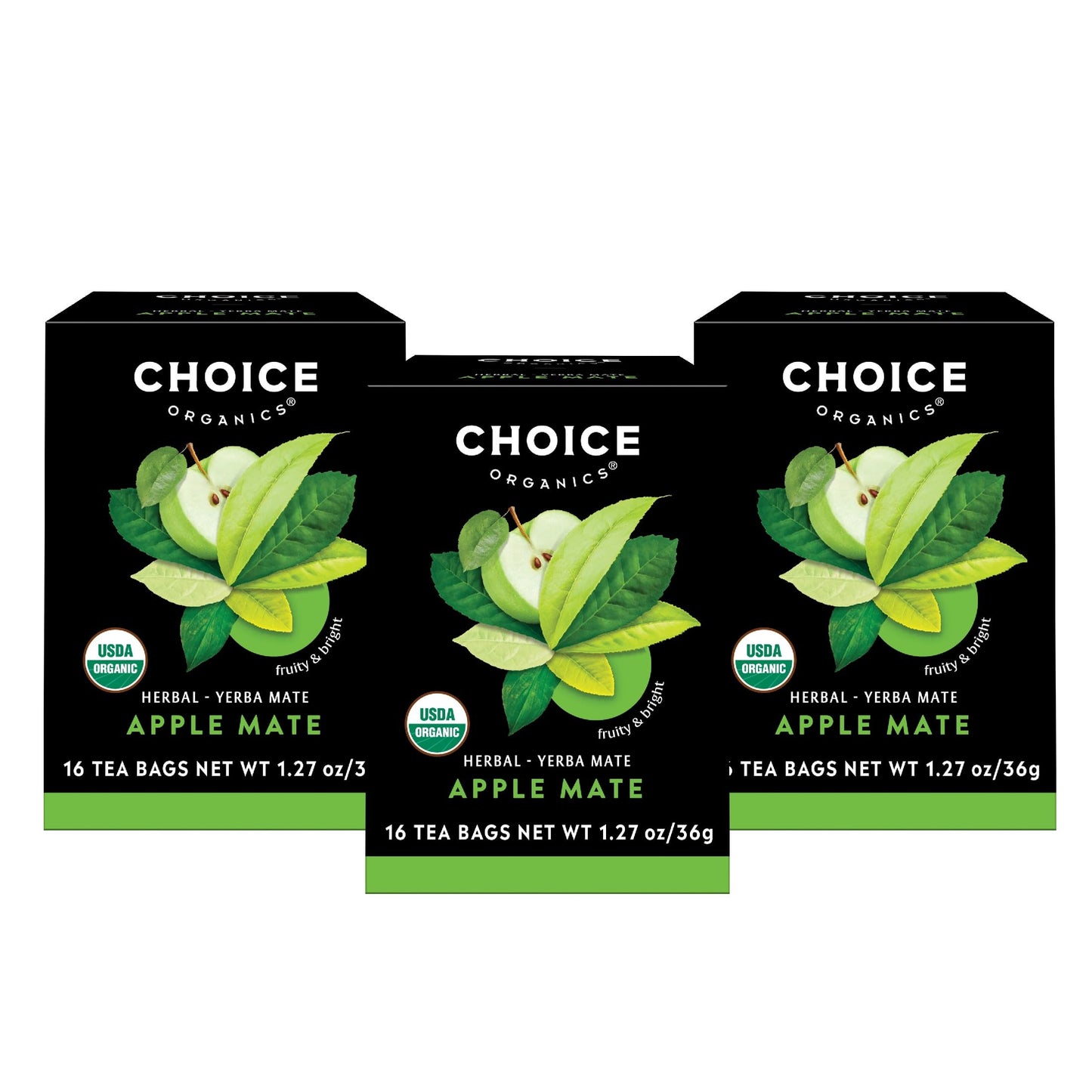 Choice Organic Teas Apple Mate Tea - Compostable - Contains Caffeine - 48 Organic Yerba Mate Tea Bags (Pack of 3)