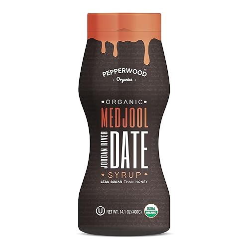 Organic Medjool Date Syrup 14 Ounce (400g) - 100% Pure Jordan River Medjool Dates - Kosher by Pepperwood Organics