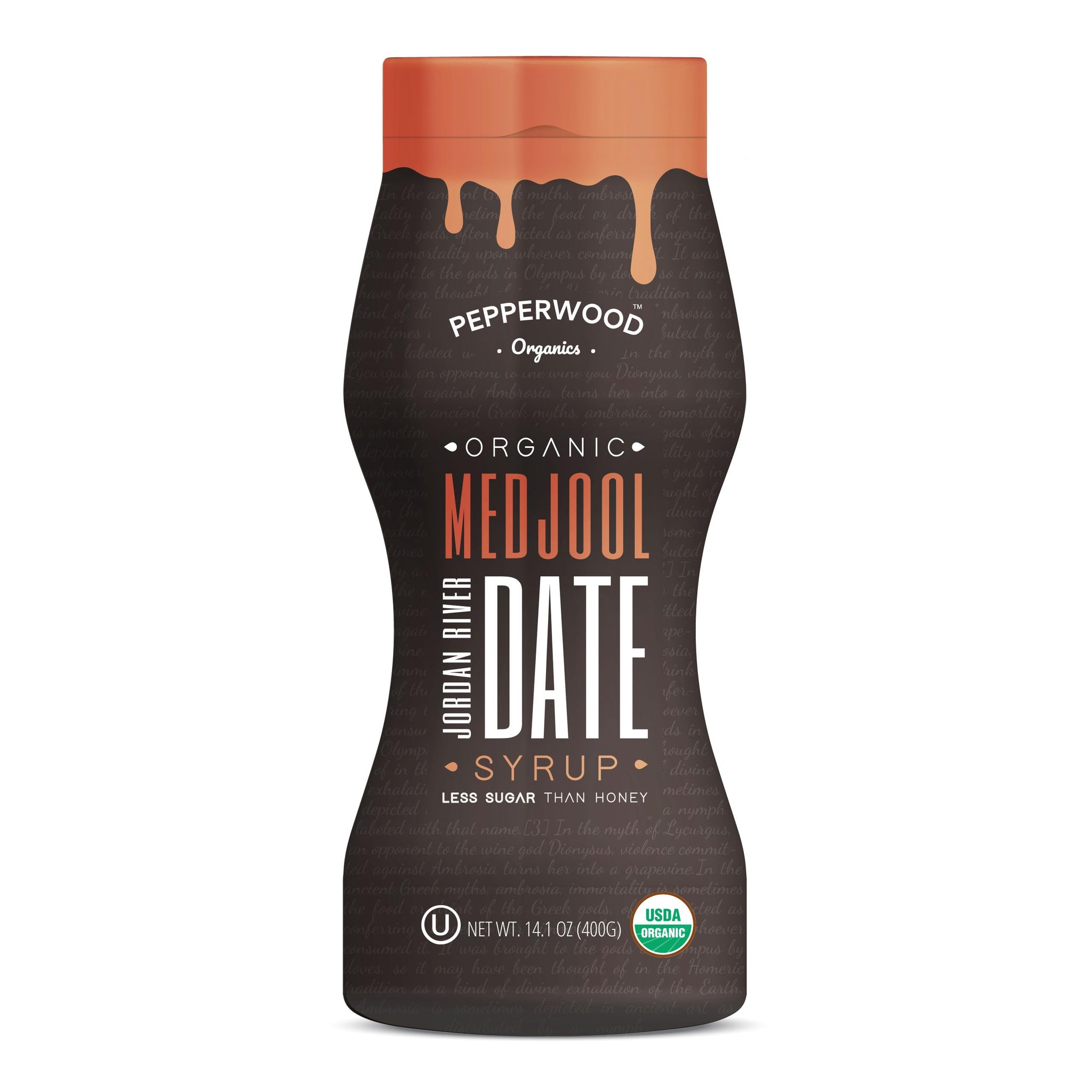 Organic Medjool Date Syrup 14 Ounce (400g) - 100% Pure Jordan River Medjool Dates - Kosher by Pepperwood Organics