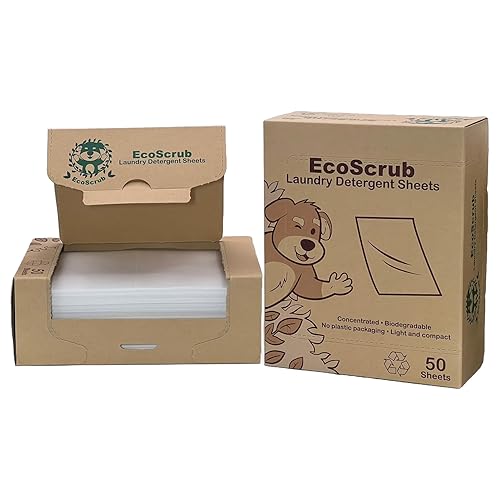 EcoScrub Laundry Detergent Sheets, 100 loads (50 sheets) - Eco friendly, liquid free, certified biodegradable, ultra premium concentrated detergent