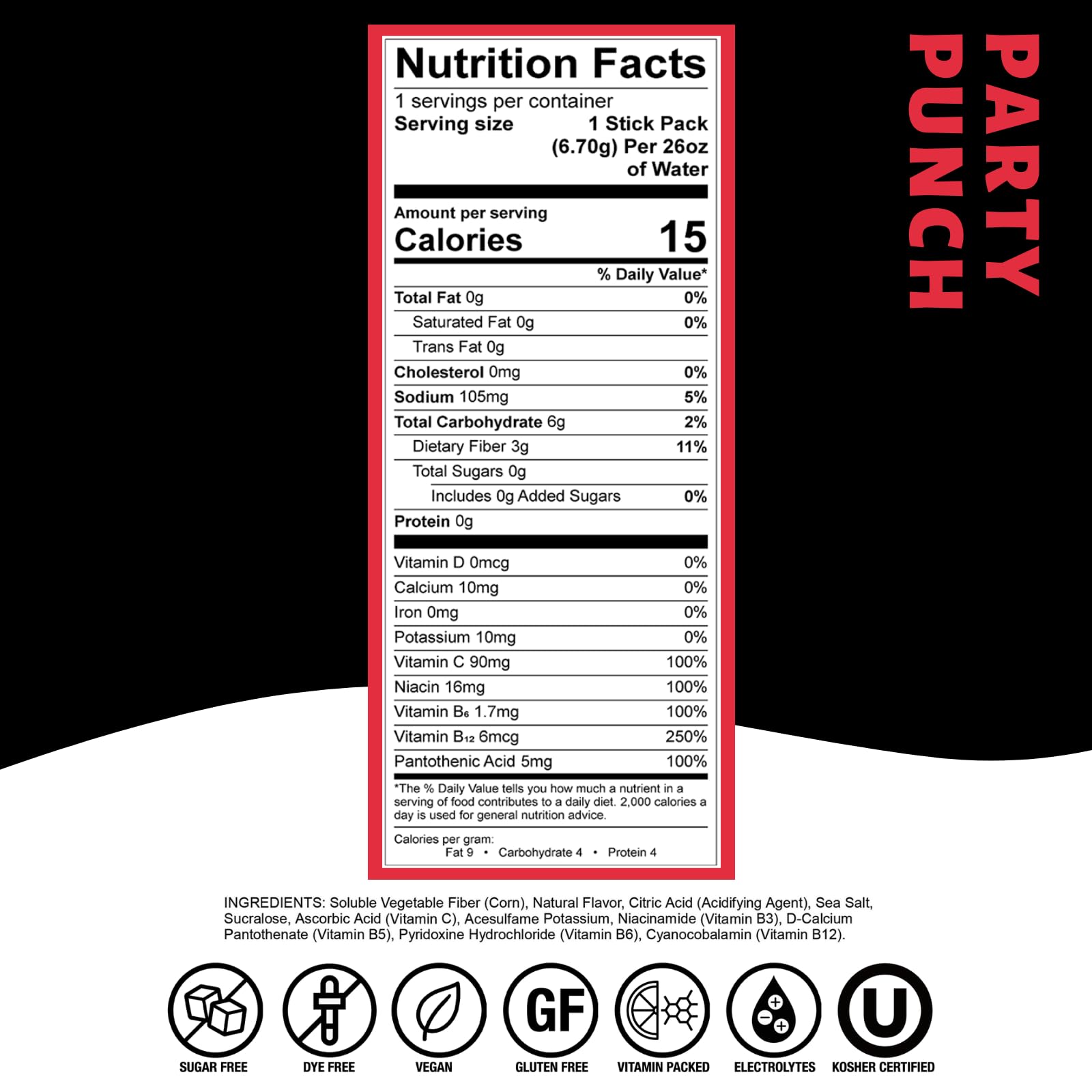 Devotion Nutrition HydroFLEX Water Flavoring Packets - Sugar-Free Hydration with Vitamins & Electrolytes - Dye-Free, Gluten-Free (Party Punch) 12-Pack