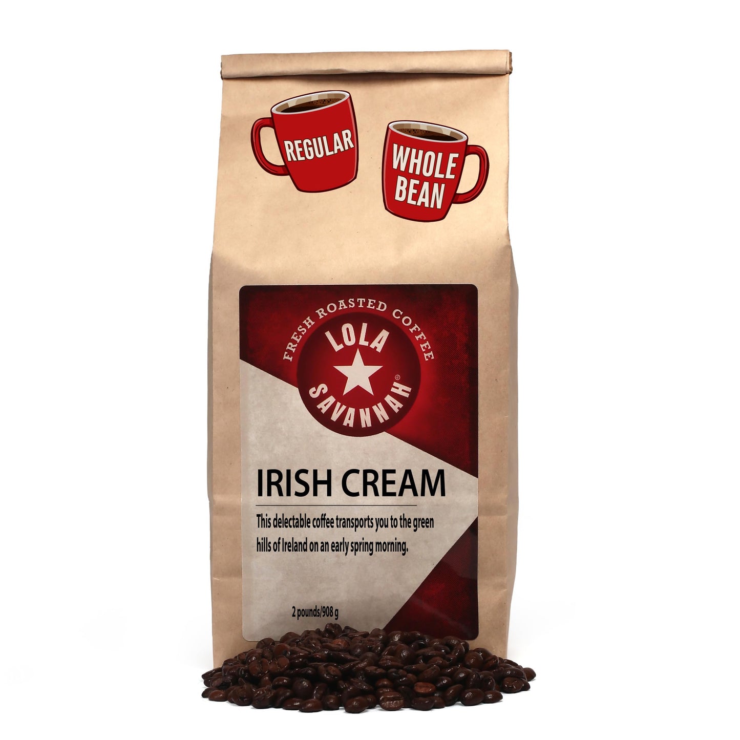 Lola Savannah Irish Cream Whole Bean Caffeinated Coffee, 2lb