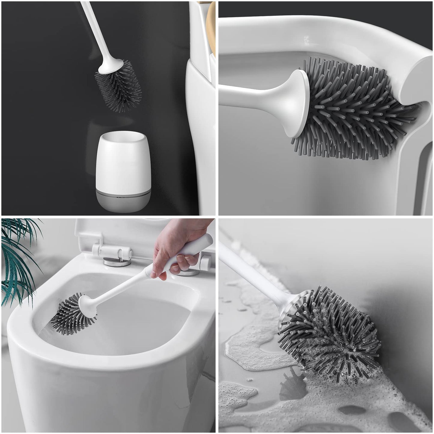 Stafeny Toilet Bowl Brush,with Ventilated Drying Holder,Non-Slip Handle Silicone Toilet Brush for Bathroom Deep Cleaning Compact Toilet Brush Set/Wall
