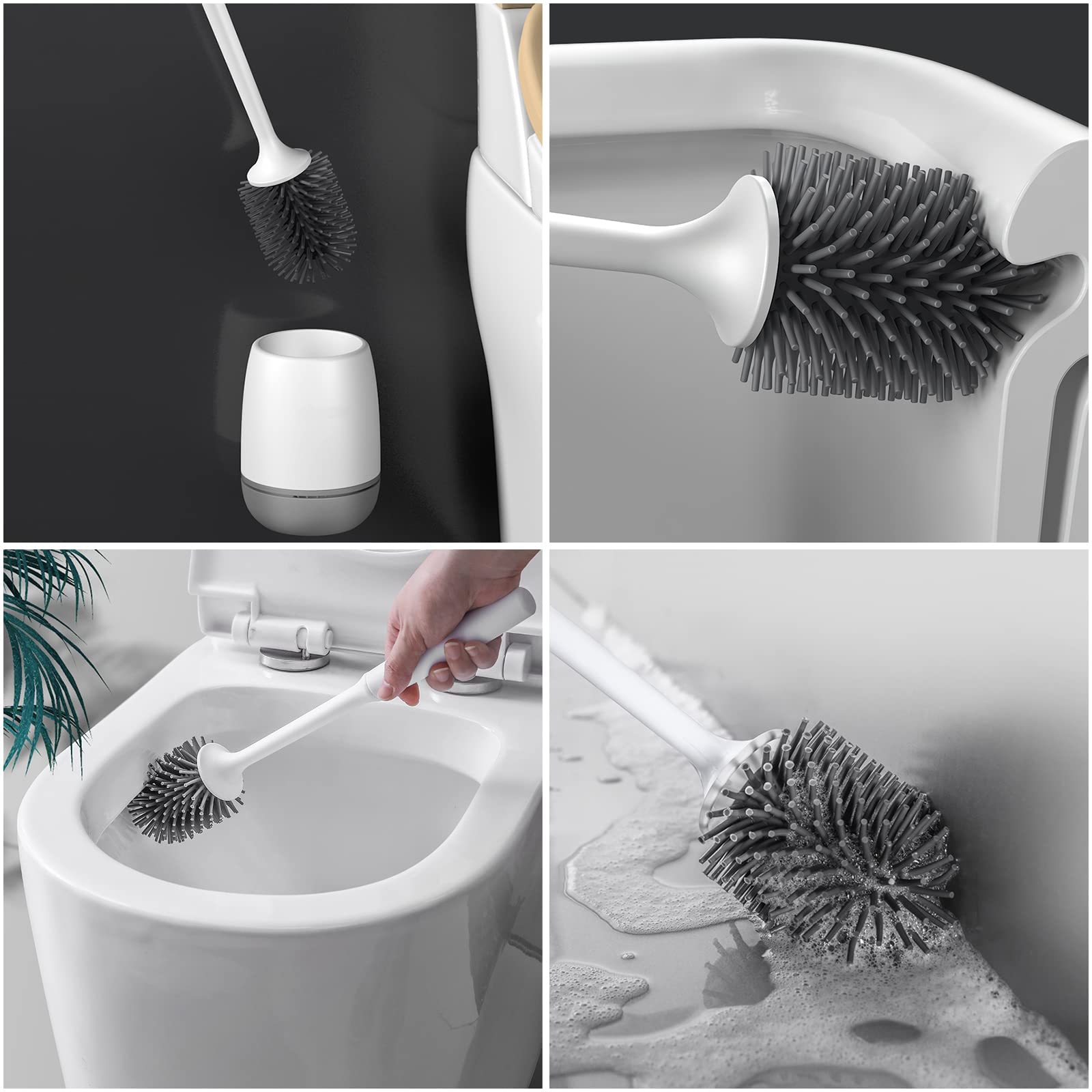 Stafeny Toilet Bowl Brush,with Ventilated Drying Holder,Non-Slip Handle Silicone Toilet Brush for Bathroom Deep Cleaning Compact Toilet Brush Set/Wall