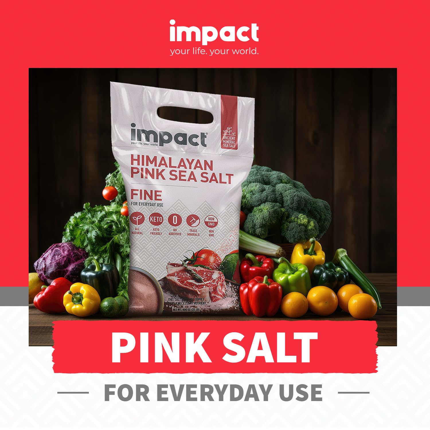Impact - Fine Himalayan Pink Sea Salt - Mineral Salt - 25 lb Bag