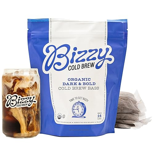 Bizzy Organic Cold Brew Coffee | Dark & Bold Blend | Coarse Ground Coffee | Dark Roast | Micro Sifted | Specialty Grade | 100% Arabica | Brew Bags | 4