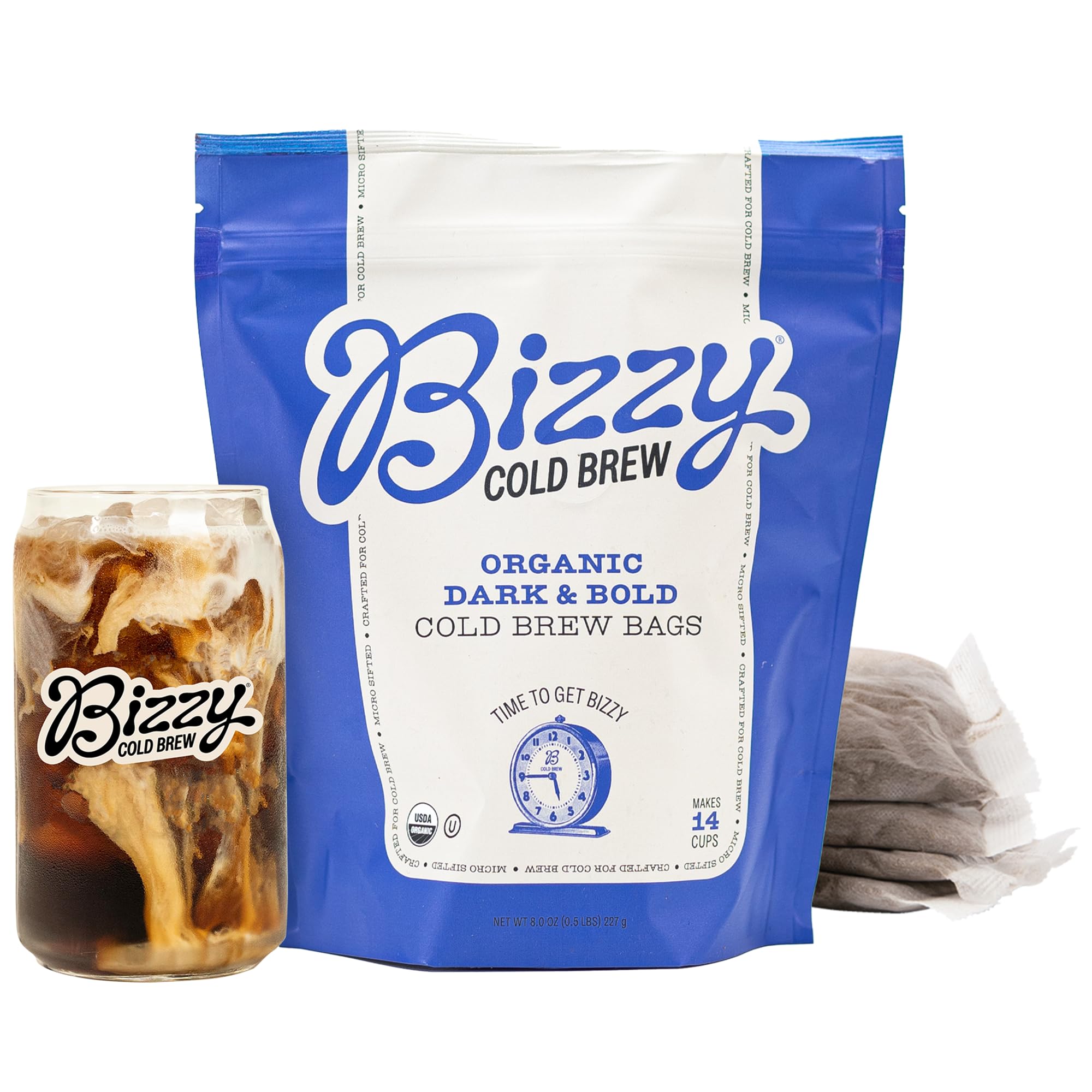 Bizzy Organic Cold Brew Coffee | Dark & Bold Blend | Coarse Ground Coffee | Dark Roast | Micro Sifted | Specialty Grade | 100% Arabica | Brew Bags | 4