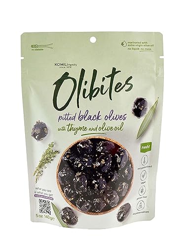 Olibites Pitted Black Olives - Fresh Olives Marinated in Extra Virgin Olive Oil (5 oz, Pitted Black)