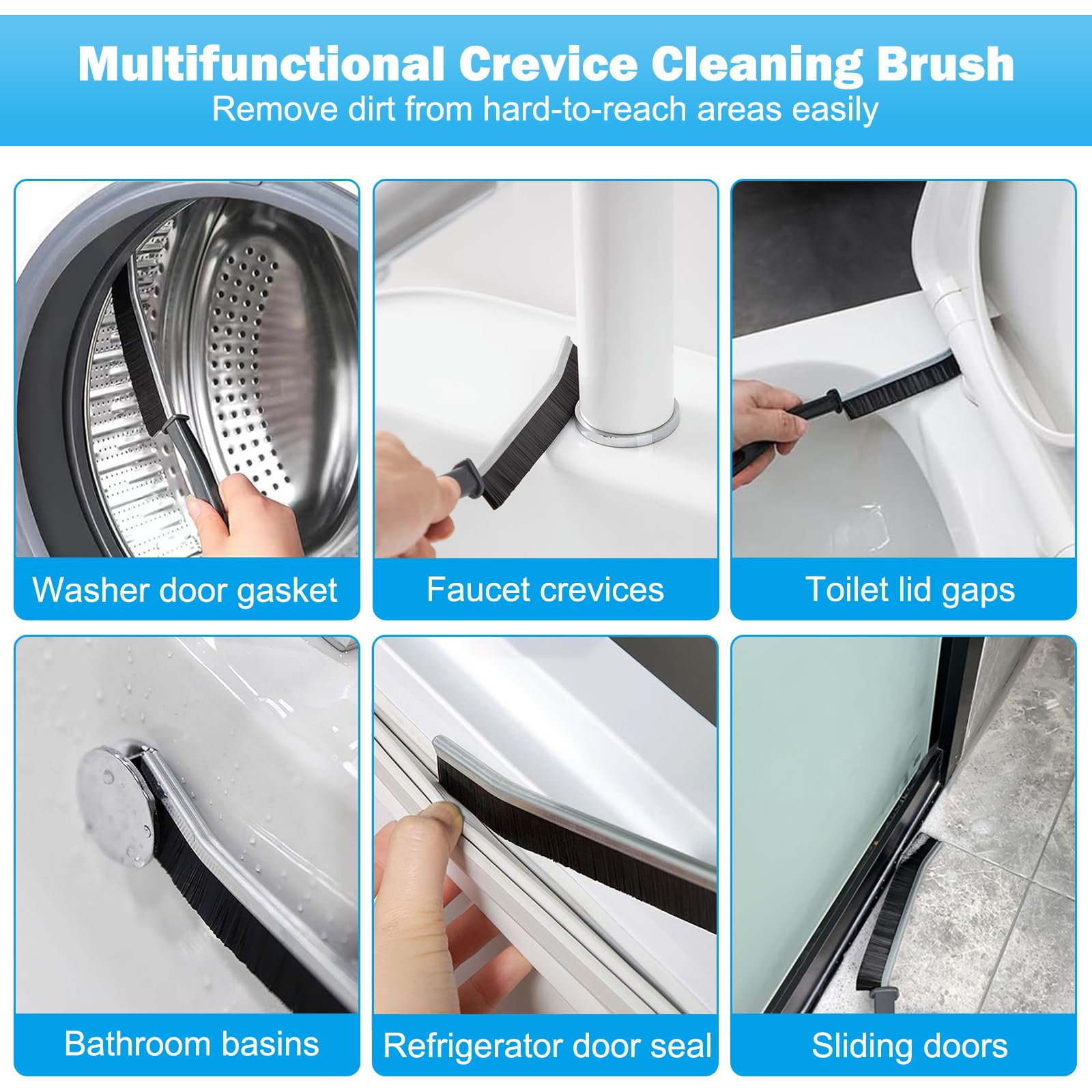 FANTEXY 5 Pieces Crevice Cleaning Brush, Thin Gap Cleaning Brushes Tool with PET Bristles for Kitchen, Bathroom, Household, Windows Groove, Faucet