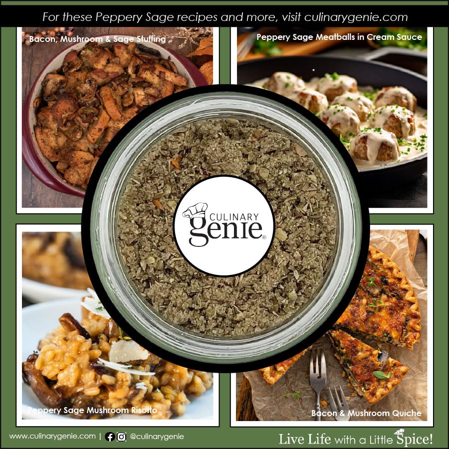Culinary Genie Salt-Free Peppery Sage Seasoning Blend - Savory Sausage & Poultry Style Spice Blend, No Salt Added