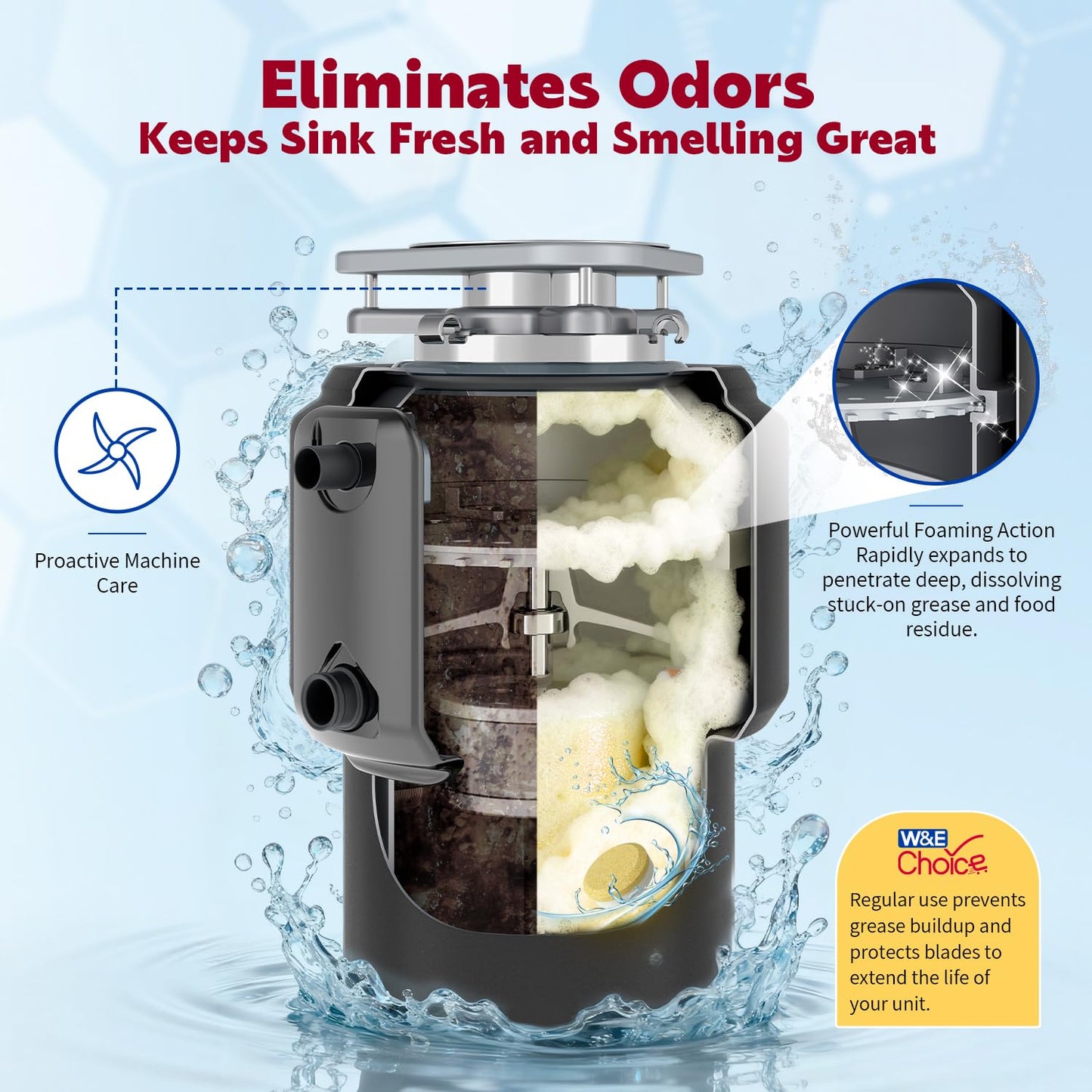 W&E Choice Garbage Disposal Cleaner and Deodorizer Tablets - 26 Pack, Powerful XXL Foaming Tablets, Citrus Scent Sink Cleaner and Deodorizer, Septic