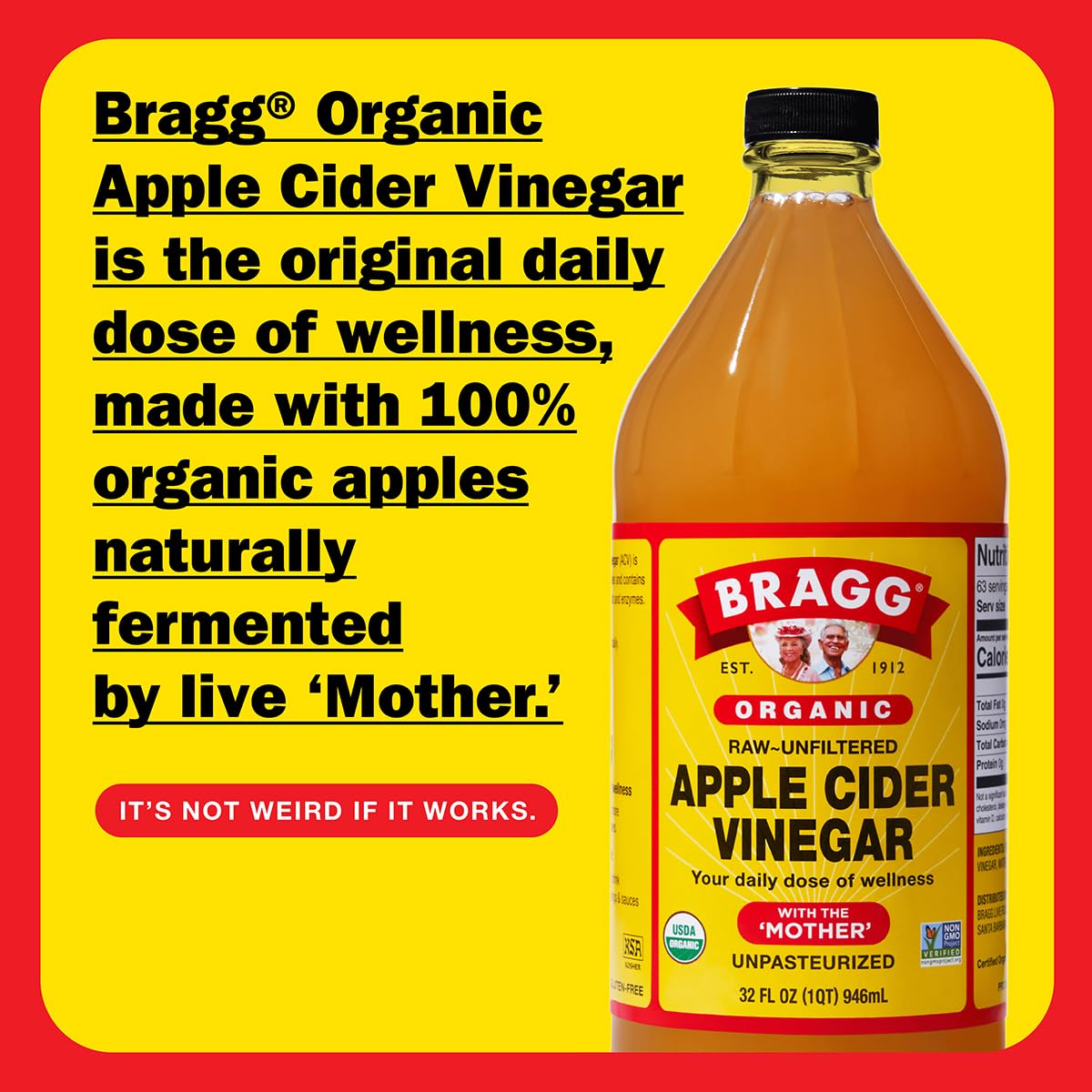 Bragg Organic Apple Cider Vinegar with the Mother - 32 fl oz - Raw and Unfiltered