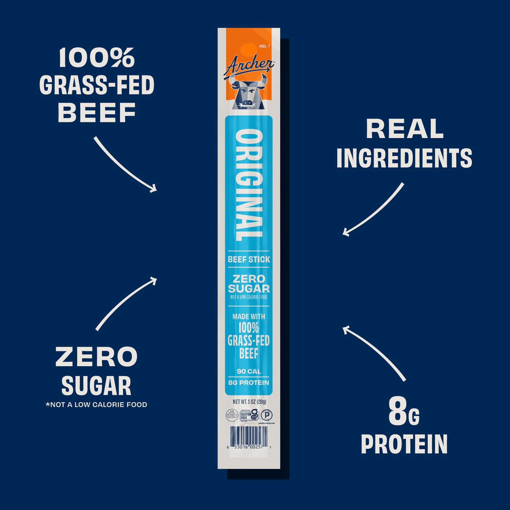 Archer Jerky Beef Jerky Sticks - Grass Fed Beef Snack, Individually Wrapped for Adults & Kids, Bulk Snack Packs, Gluten Free, Paleo, Keto - 1 oz Meat
