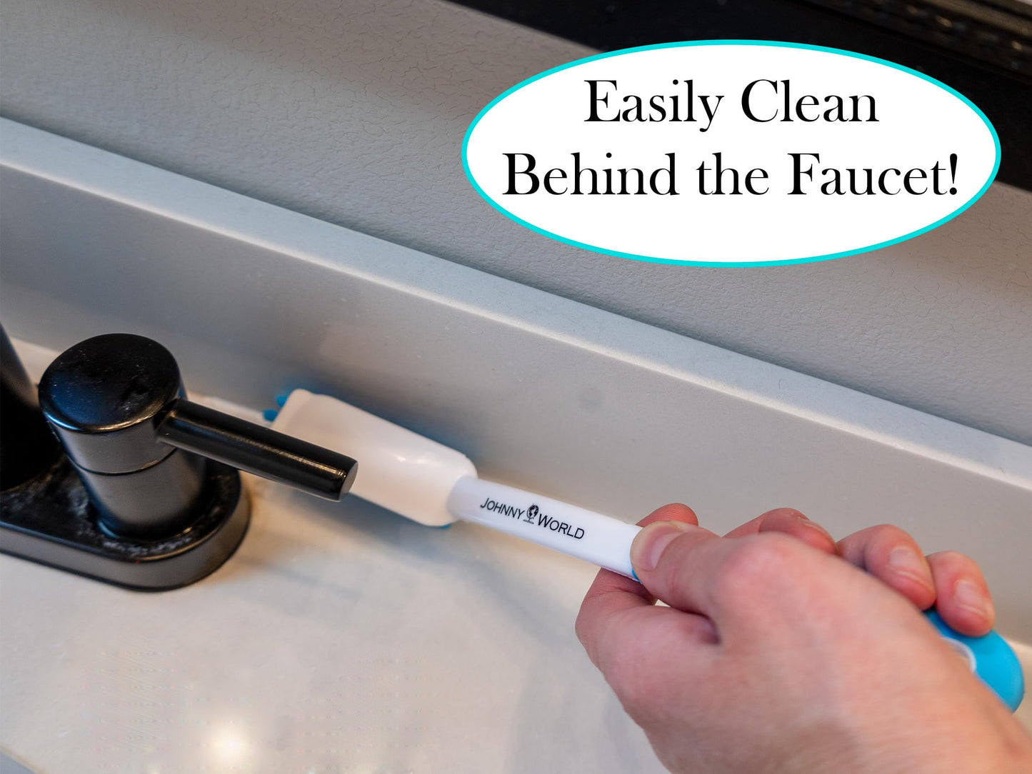 The Behind The Faucet Brush! Clean Hard to Reach Areas in Your Kitchen and Bathroom - Easily Clean Water and soap Residue Around The Sink. Two Pack