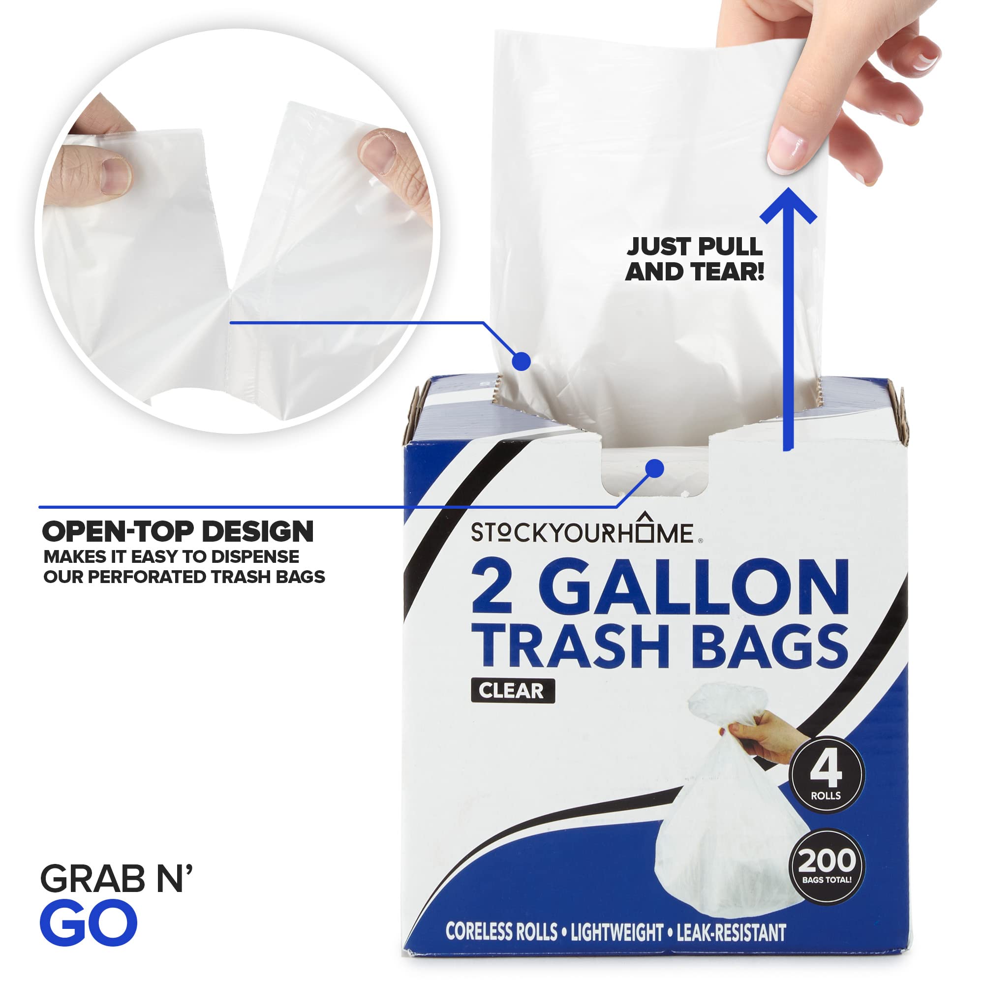 Stock Your Home Clear 2 Gallon Trash Bag (200 Pack) Un-Scented Small Garbage Bags for Bathroom Can, Mini Waste Basket Liner, Plastic Liners for Office