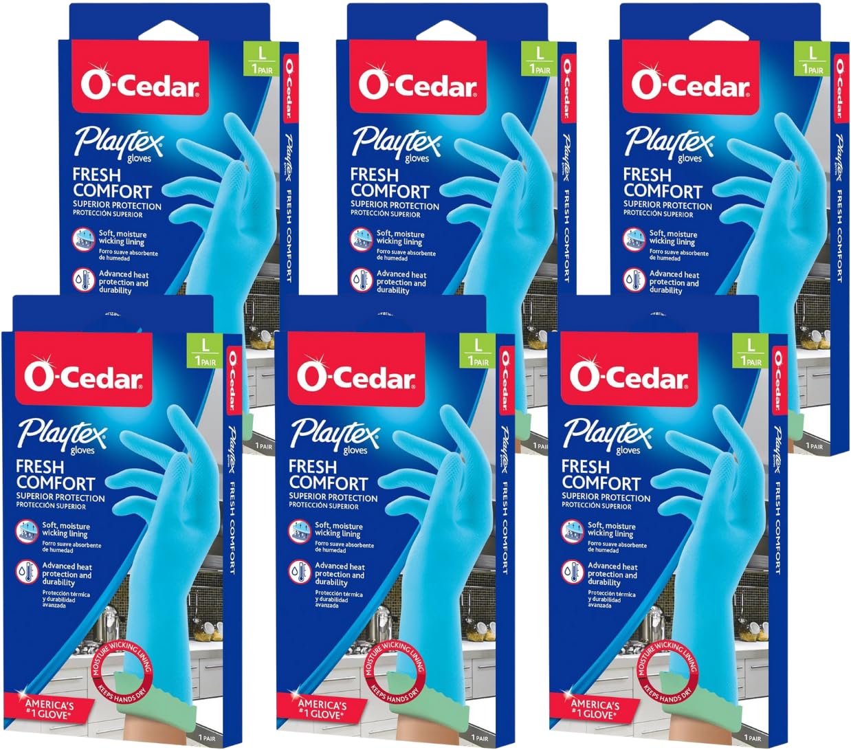 PLAYTEX Fresh Comfort Large Cleaning Gloves, 1 Count (Pack of 6)
