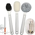 Steigullage Dish Brush with Handle,4-Pieces Dish Brush Set with Holder,Replaceable Brush Heads Long Handle Kitchen Scrubber,for Pots,Sink,Pans
