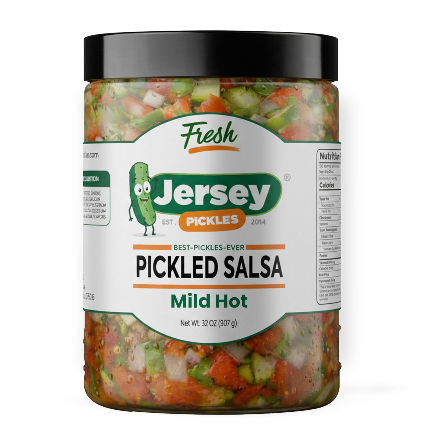 Jersey Pickles - Pickle Salsa - Fresh Cucumber Salsa, Crunchy Vegetable Mix, Vinegar Brined Dip, Ready to Eat Snacks, Quart Jar 32oz (2 Pack, Mild