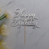 AMINJIE Happy Birthday Cake Topper - Birthday Party Decorations, Double Sided Silver Glitter